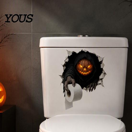 Graphic Wall Stickers for Refrigerator Spooky Crack Ghost Toilet Tank Lid Sticker, Halloween Horror 3D Broken Zombie Waterproof PVC