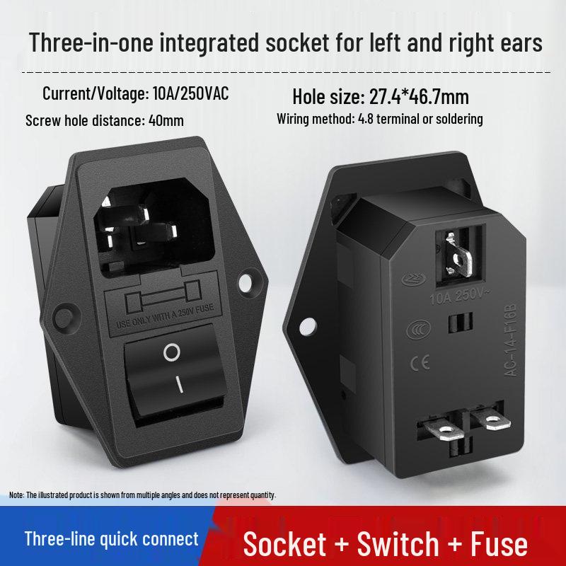 Integrated Power Socket with Male/Female Plugs, Switch, and Charging Port for Industrial Cabinet