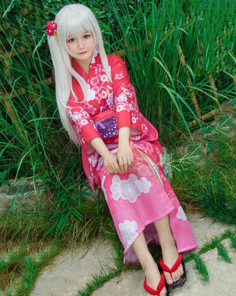 [Milky Time] Eromanga Sensei Izumi Sagiri Yukata Cosplay Costume with Wig, Red, Halloween, Kimono