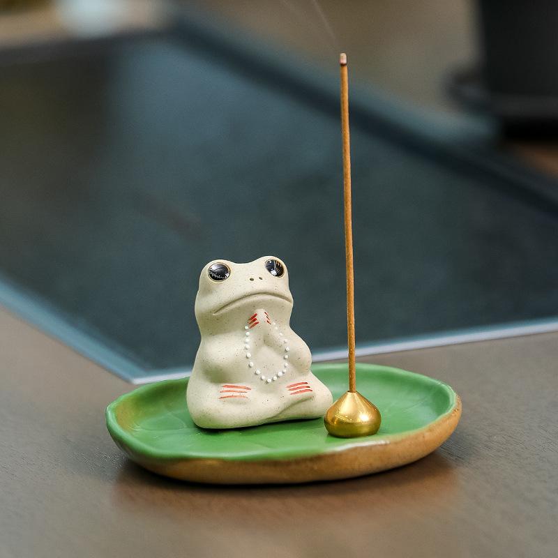 Frosch Lotusblatt Tee Haustiere Keramik Ornament Zuhause Zen Faden Räuchergefäß Basis Figur für Teezeremonie Dekoration Pinselhalter