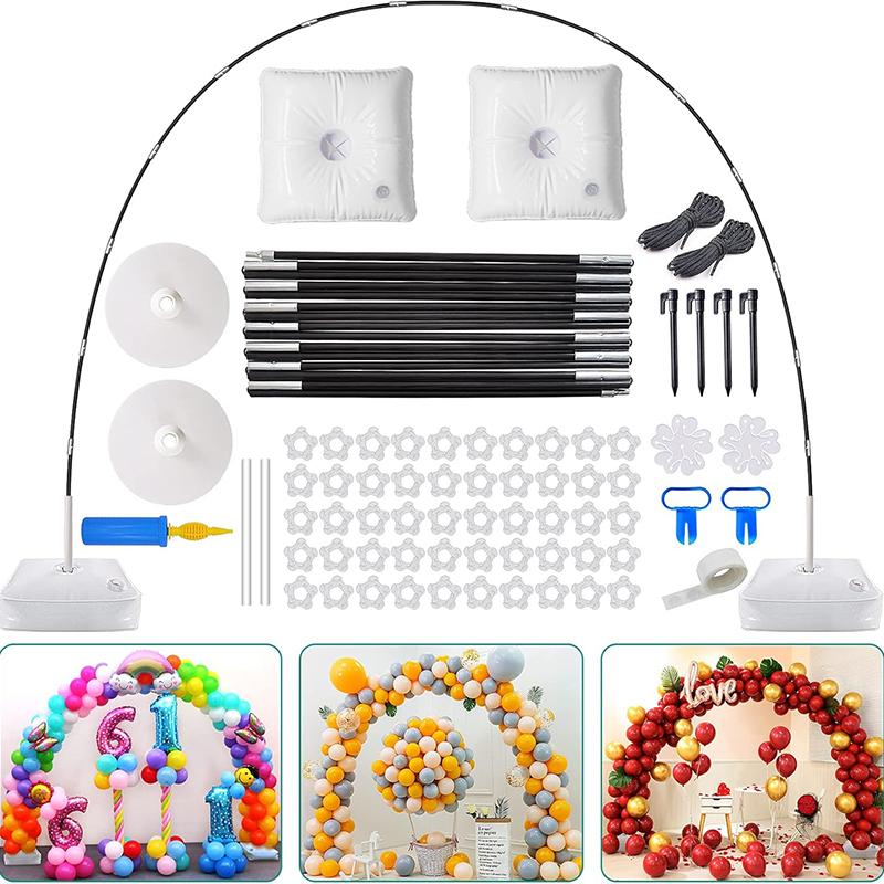 9 Fuß hoch 10 Fuß breit Verstellbares Kunststoff-Ballonsäulenständer-Set mit wasserbefüllbaren Basen und Wassersack 50 Ballonclips