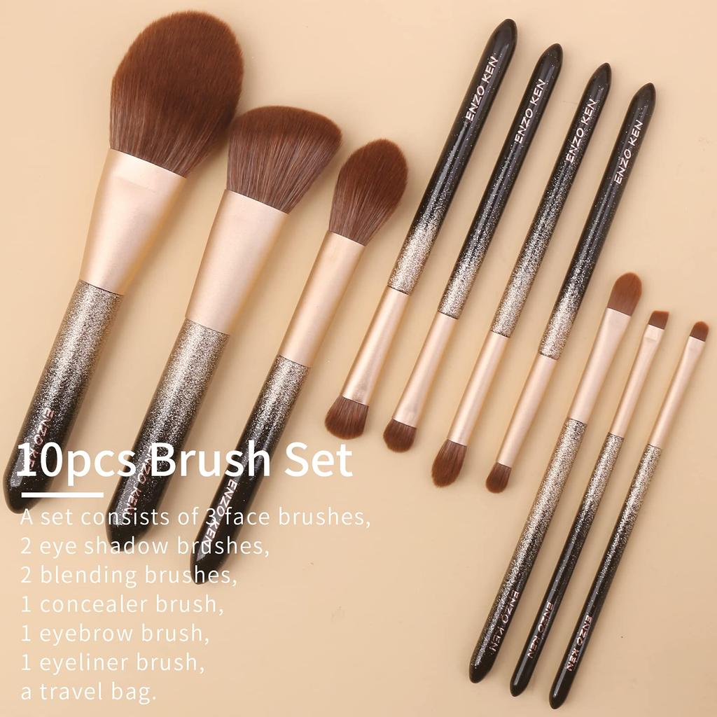 ENZO KEN Black and Gold Gorgeous Brush Set with Makeup Pouch