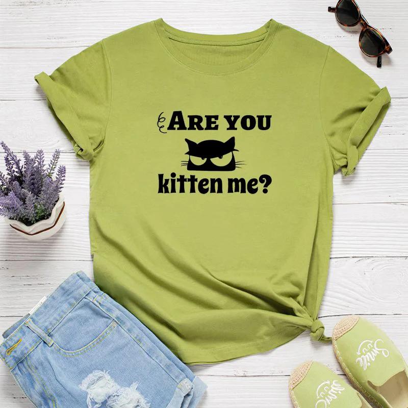Are You Kitten Me Cat Head Print Women T Shirt Short Sleeve O Neck Loose Women Tshirt Ladies Tee Shirt Tops Camisetas Mujer