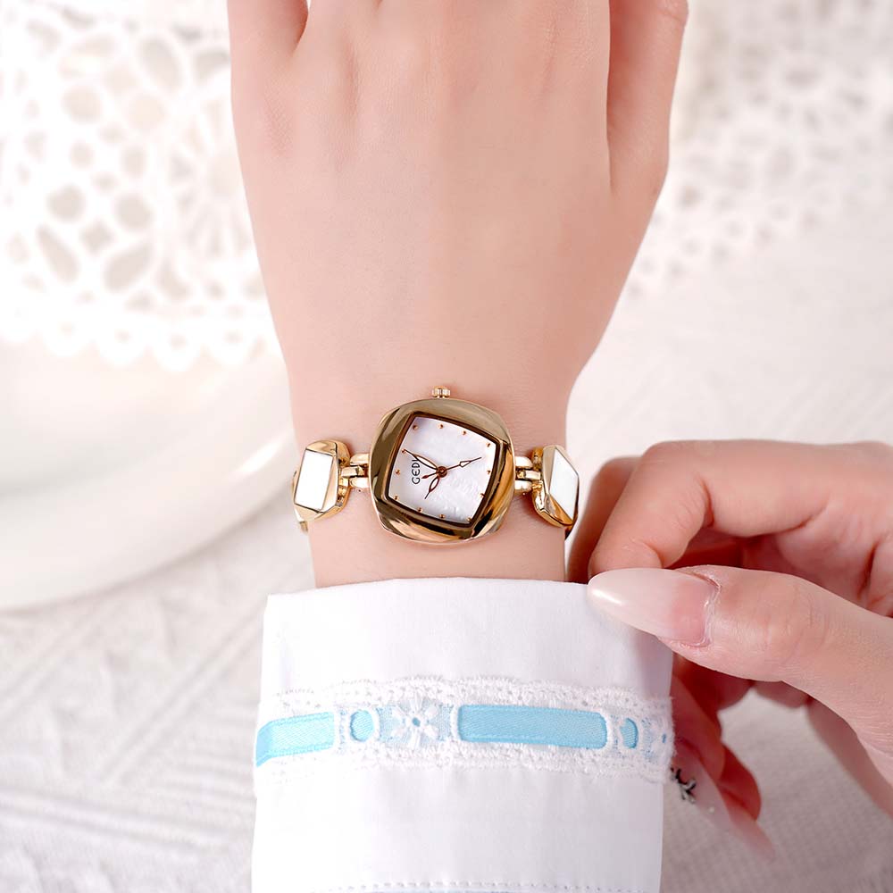 GEDI Women's Quartz Watch - Creative Unique Irregular Design, Rhombus Bracelet Watch with Premium Exquisite Mother-of-Pearl