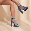 Open Toe Denim Women's Sandals Ankle Strap Stiletto Peep Toe Cutout Zipper High Heels Sandals Casual Daily Shoes Plus Size 43