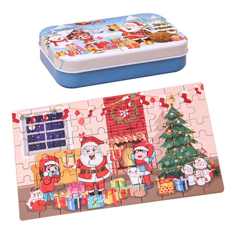 Puzzle Santa din Lemn Făcut Manual pentru Copii - Cadou Educațional de Crăciun