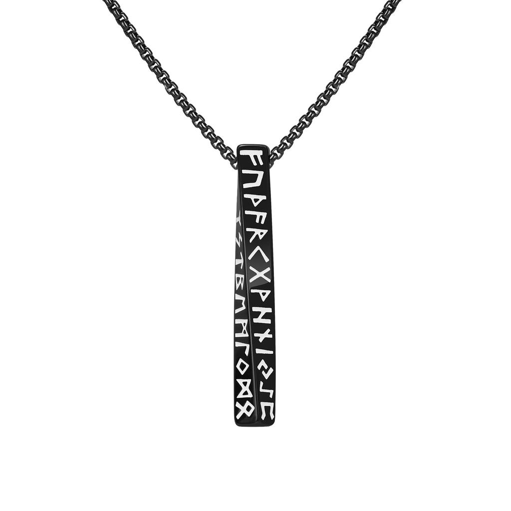 Vintage Nordic Viking Rune Pendant Necklace for Men Stainless Steel Twisted Bar Jewelry