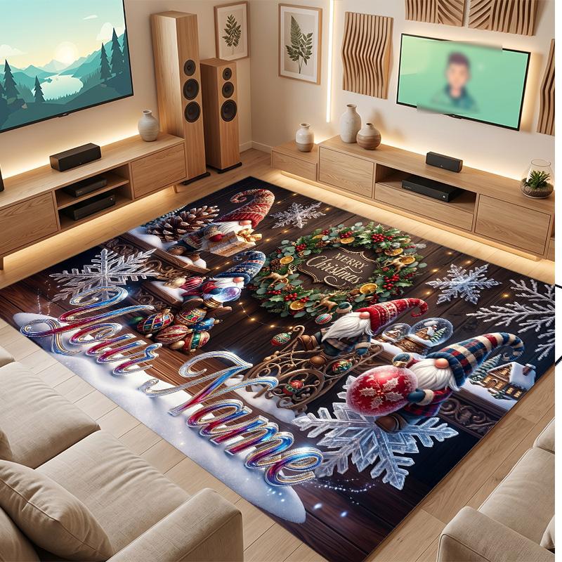 Christmas Theme Soft Crystal Velvet Rug Custom Name & Text Print Non Slip Floor Rug for Bedroom Living Room