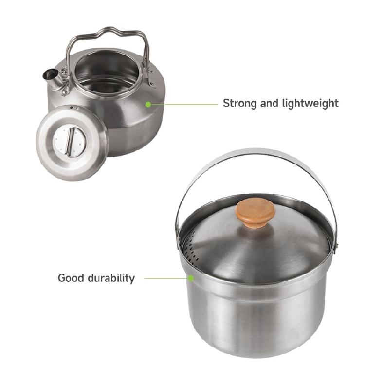 Stainless Steel Camping Cookware Set with Folding Lid Camping Pot Pan Kettle Set