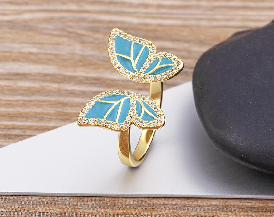 High Quality New Style INS Butterfly Enamel Dripping Oil Glazed Geometric Ring 5 Colors for Women Party Friendship Jewelry Gift