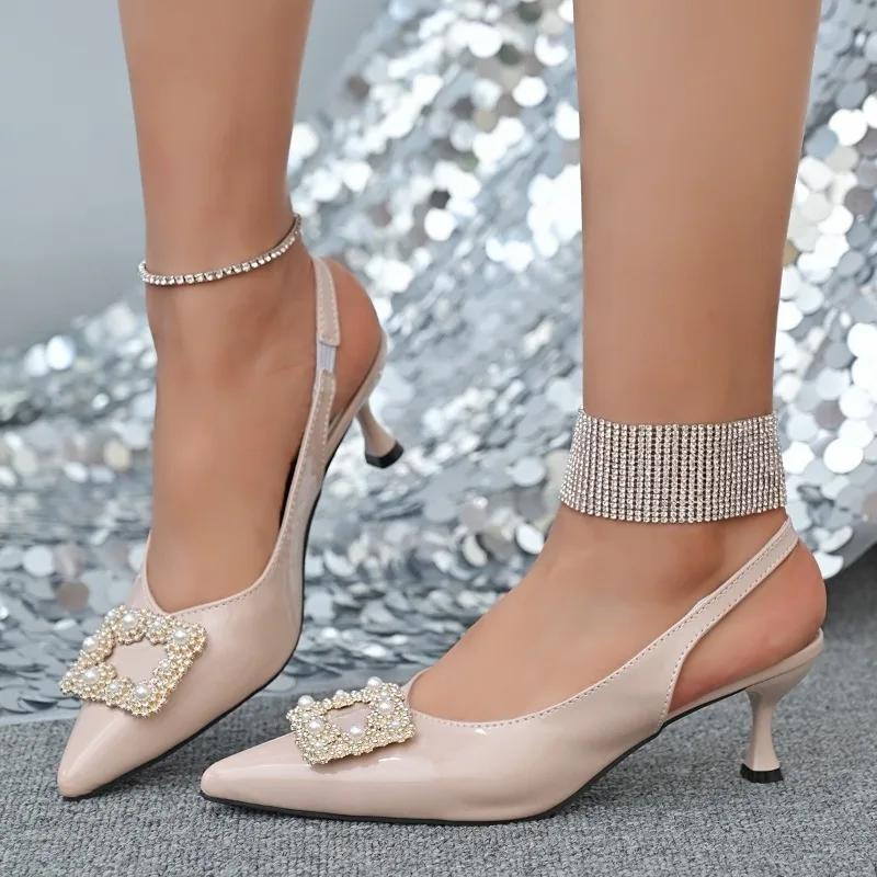 Fashion Ladies Shoes 2025 Slip-on Women's High Heels Fashion String Bead Office and Career New Plus Size Best Seller Closed Toe Sandals