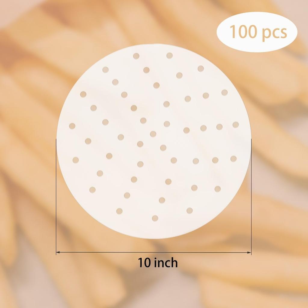 100 Pcs Perforated Bamboo Steamer Liners, Dumpling Steam Paper, 10 Inch Round Anti-Stick Steamer Paper for Bamboo Steamer, Metal Steamer (White)