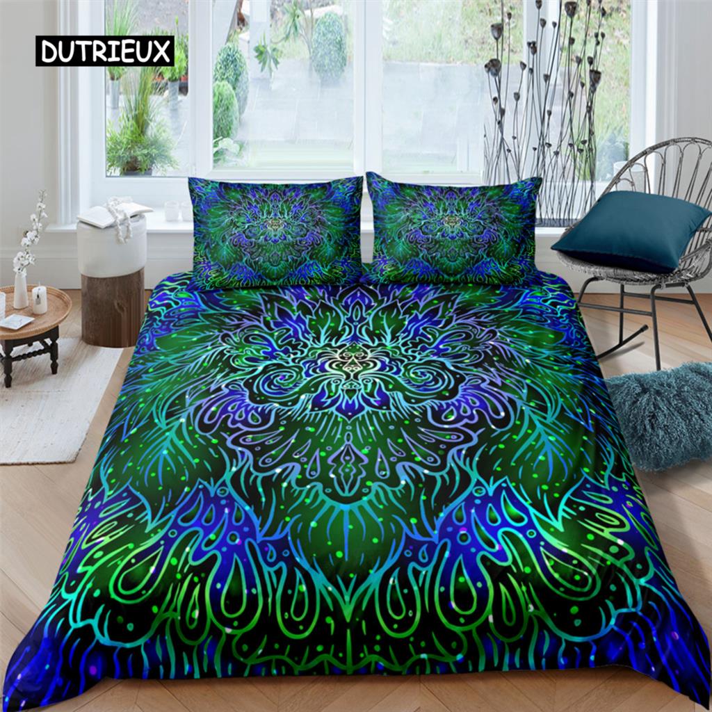 2/3dílná Sada na postel Bohemian Lotus Sada povlaku na přikrývku Mandala Květinový povlak na přikrývku Pro dospělé Černá Polyesterová sada ložního prádla Queen King Twin Pro teenagery