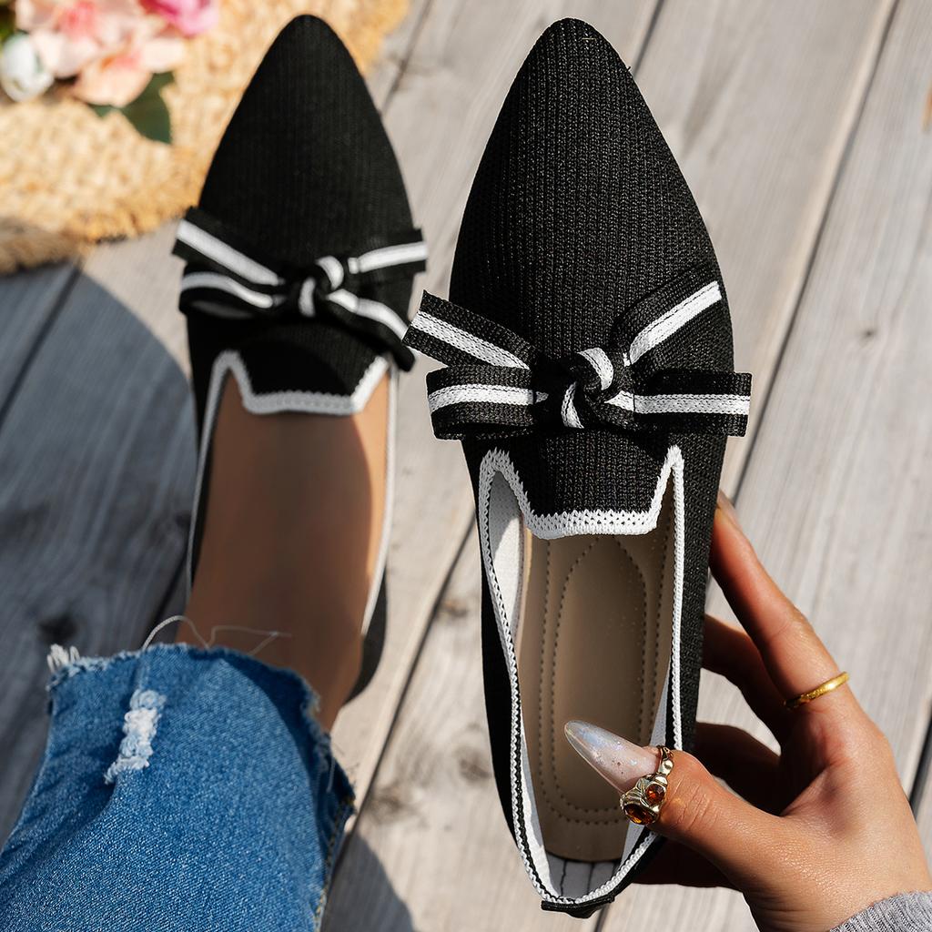 New Women Flats Shoe Knitted Slip Breathable Comfortable Solid Color Shoes Casual Pointed Toe Walking Loafers Sneakers