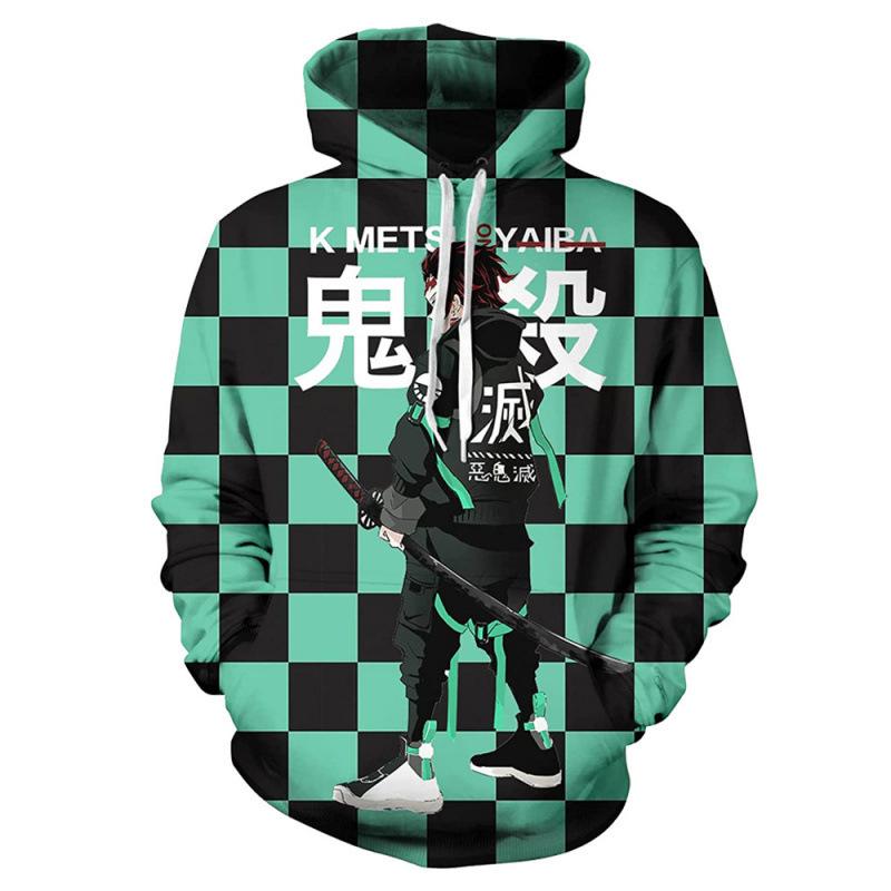 Cross Border Spot Japanese Anime Ghost Slayer Blade 3D Printed Hoodie for Men in Europe and America with Hat Loose Fit Pullover 3D Digital