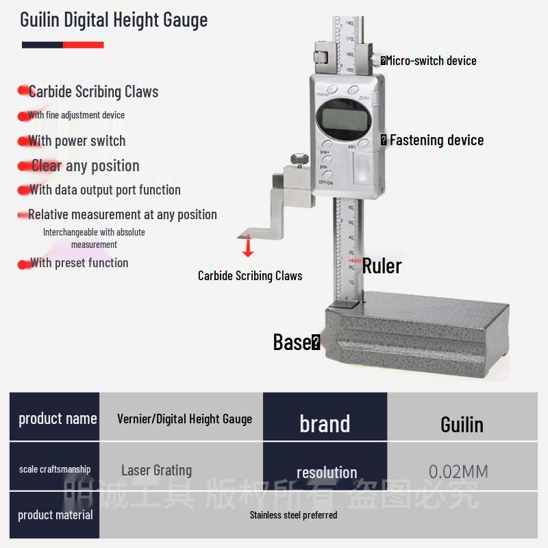 Guilin Precision Digital Vernier Height Gauge with Dial and Planning Line Ruler
