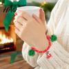 Cute Snowman Wrist Decor Christmas Bracelets, Red Green String Bracelet, Adjustable Rope Bracelet with Stackable Bell Charm And Tinsel Pom Poms,