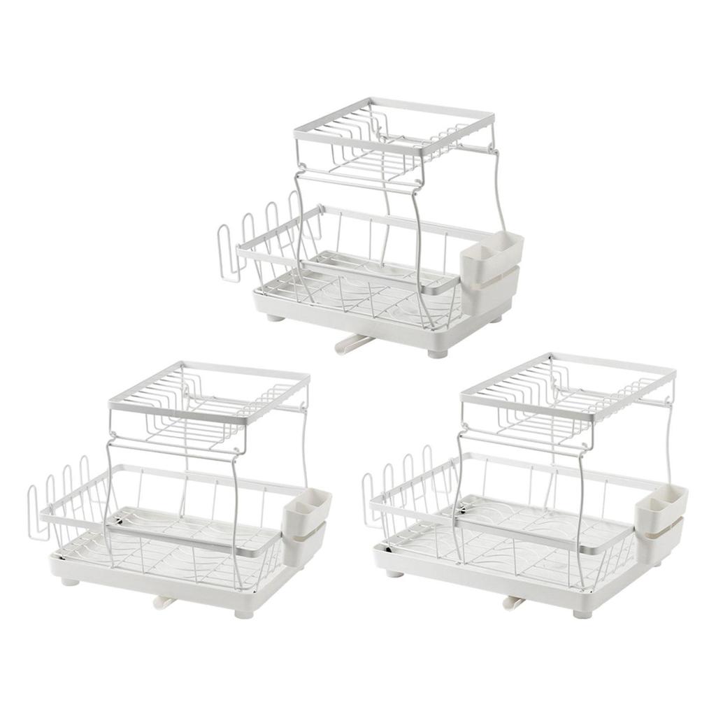 2 Layer Dish Drying Rack with Cup Holder for Kitchen Use