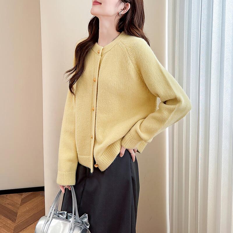 TonLion Women's Cable Knit Round Neck Cardigan