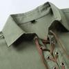 Summer Men's Cotton Linen 100% Shirt Solid Color Lace-up Turn-down Collar Shirt  Linen Shirt Top