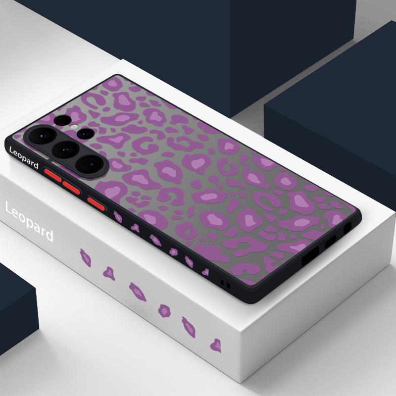 

Чехол для телефона с леопардовым принтом для Samsung S25 S24 S23 S22 Ultra Plus S21 S20 Fe A54 A53 A52 5g A13 4g/5g противоударный гибридный мягкий акриловый чехол с мягкими краями Samsung S24 фиолетовый