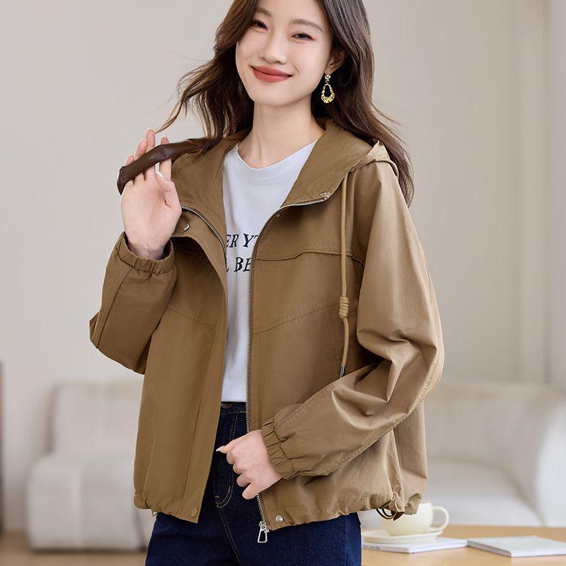 2025 Women's Petite Hooded Trench Coat - Casual Fashion for Spring and Autumn
