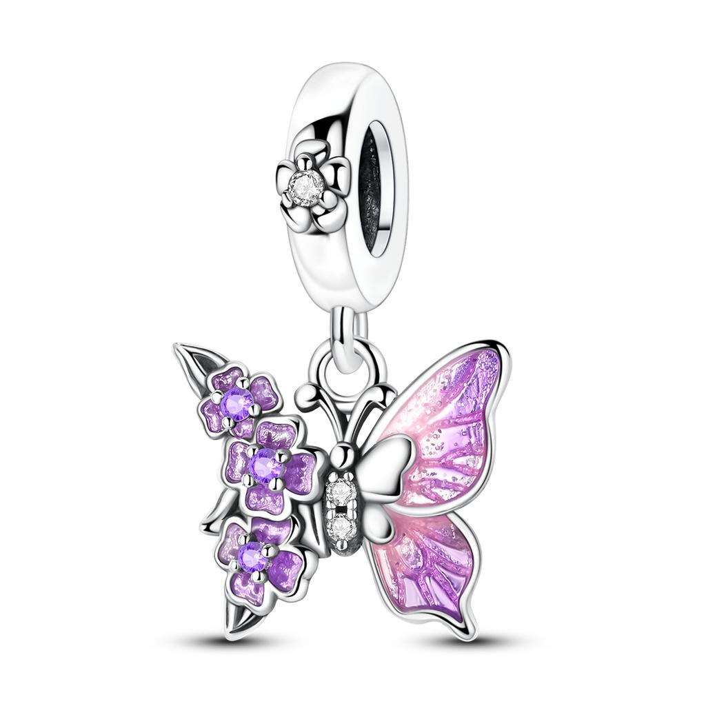 Spring Charm 925 Silver Beads Flower Butterfly Beetle Pendant Fit Bracelet Necklace DIY Lady Jewelry Gift