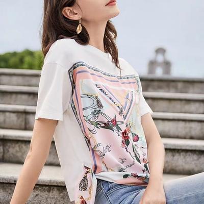 Κορεάτικο τυπωμένο patchwork μόδας στρογγυλή λαιμόκοψη μπλουζάκι καλοκαίρι γυναικεία ρούχα casual all-match γυναικεία κοντομάνικα μπλουζάκια για γυναίκες