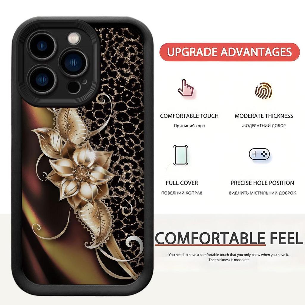 Black Gold Flower Leopard Print iPhone 14/15/16/17 Pro Max Case