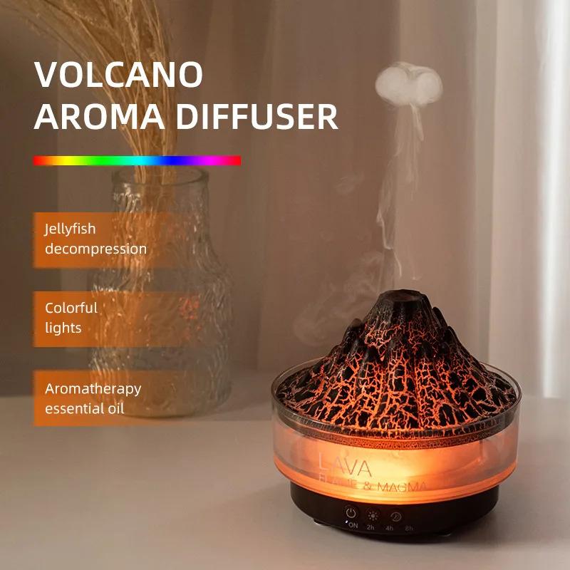 New Colorful lights Volcano Lava Air Humidifier Aromatherapy Essential Oils Diffuser Remote Control Jellyfish Smoke Ring Flame