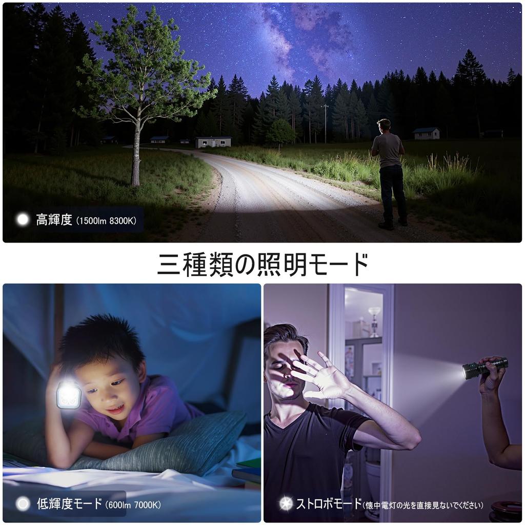 Letmy LED Powerful 4 Emergency High Large IP65 3 Lighting Rechargeable Ideal for Power Disaster Night Insect 1 Pack Flashlight, Flashlight, LEDs,