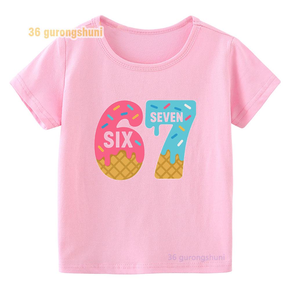 Kid Pink Tshirt For Girl 67 T Shirts Clothes Children Clothing Summer Tshirt 6 7 Print Graphic Top Tee Kawaii Baby Short Sleeve