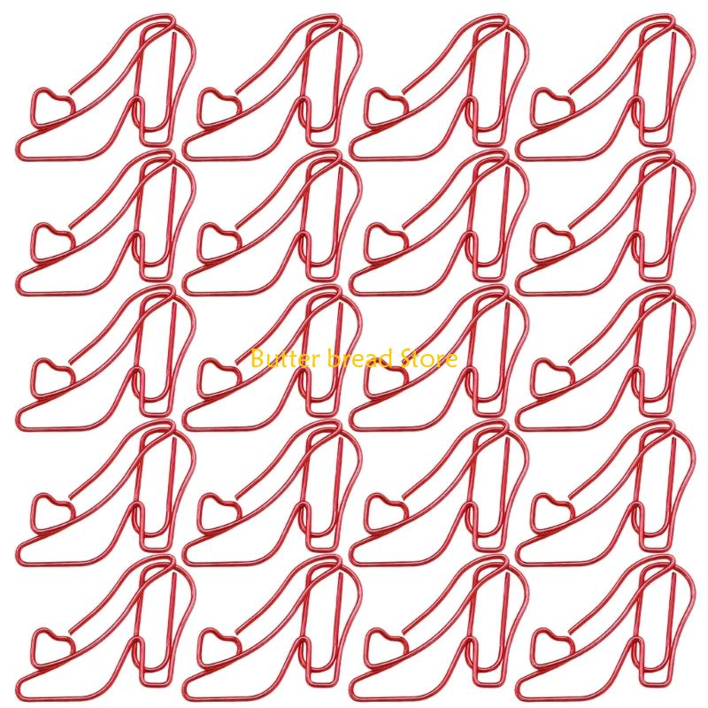 W89C 20Pcs High Heel Paper Clip 30x24mm Metal Paperclip Metal Bookmarks Clip красный