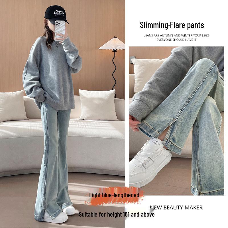 

Autumn 2025 Women’s Light High-Waisted Flare Jeans with Slit XL [Waist 22] {Weight 124-135 lbs}