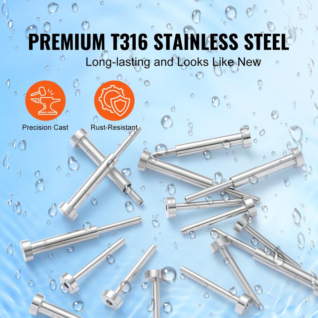 VEVOR 20 Pack Invisible Cable Railing Kit, T316 Stainless Steel 3.2mm Invisible Receiver and Swage Stud End for Cable Railing