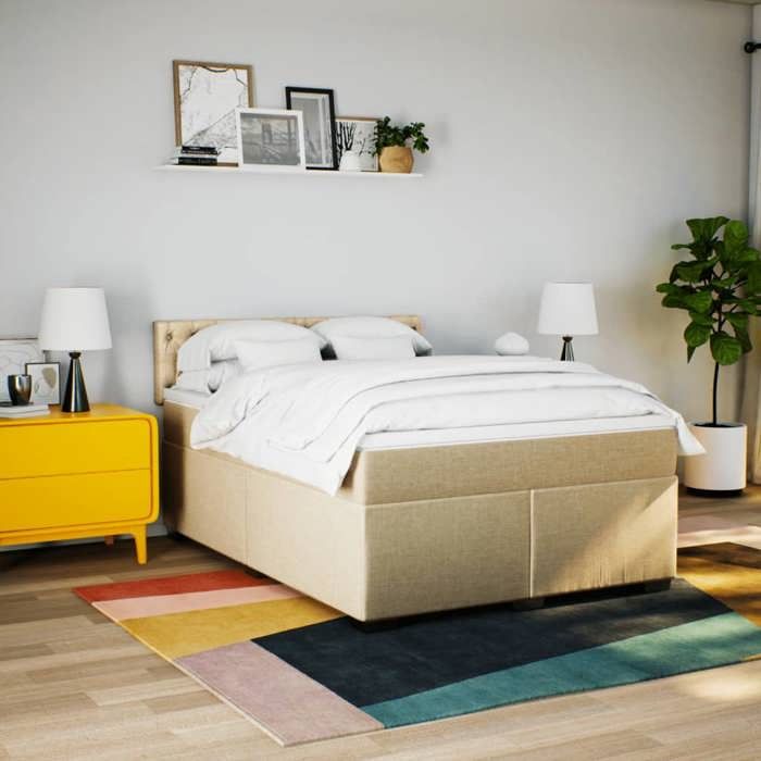 Maison Exclusive - Sommier à lattes de lit avec matelas Crème 140x200 cm Tissu