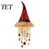 Christmas Hat Shaped Wall Decor Lighted Santa Hanging Chandelier, Warm LED String, Sequined Cone Pendant with Reusable Xmas Entrance Decorations Chime