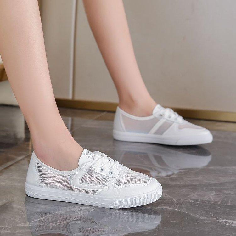 Fashion Comemore Women's Vulcanize Shoes Casual Mesh Breathable Sneakers Spring Summer Lace Up White Flat Bottom Sports Single Shoes