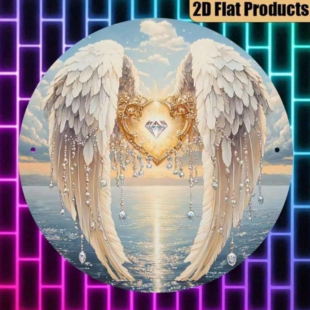 Metal Poster Angel Wings Heart Diamond Wall Art Decor Gift for Mom