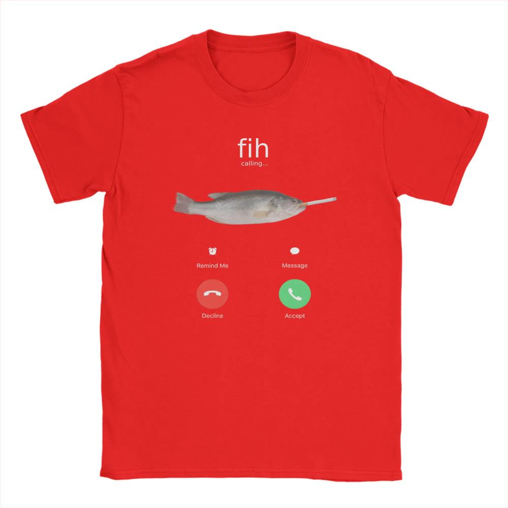 Novelty Fih Calling TShirt for Men Women Round Neck Pure Cotton T Shirt Fish Is Smoking Short Sleeve Tee Shirt Graphic Clothing