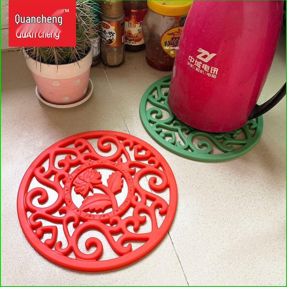 Mittelgroßer runder Silikon-Untersetzer für Teekannen - Chrysanthemen-Design, wärmeisoliert und schimmelresistent