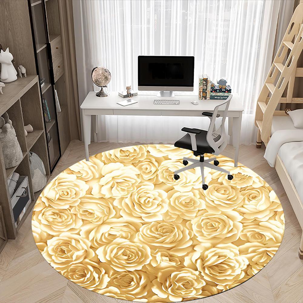 1pc Roses, Floral Office Round Rug, Carpet for Office, Gaming, Lightweight Round Floor Mat yy260208022