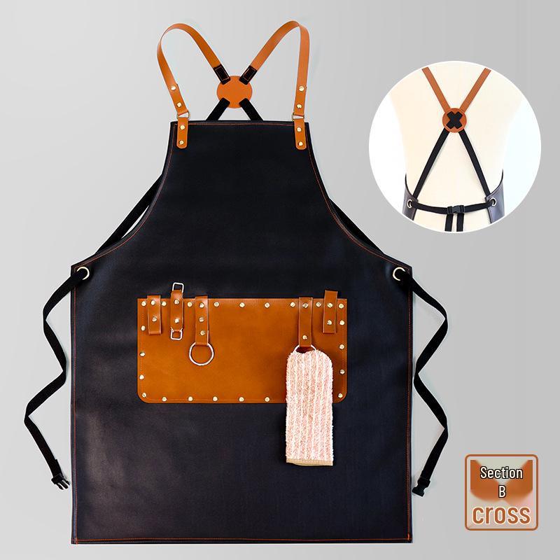 Retro-Style PU Leather Multi-Function Smock for BBQ, Gardening & Auto Repair
