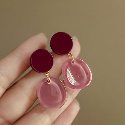 Hong Kong Style Retro Pink Pleated Geometric Stud Earrings Personalized Fashion Trend Earrings Simple Earrings Women