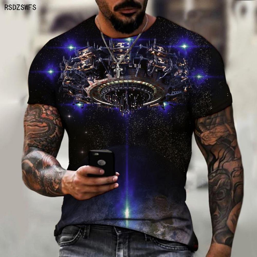 Science Fiction UFO Raumschiff Weltraum Technologie Persönlichkeit Trend Herren Sommer 2021 Neues Oversize T-Shirt