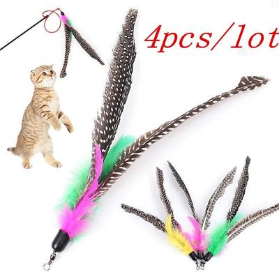 4pcs Toys Feather Teaser Stick Toys for Cats Dogs Pets