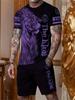 3D Printed Lion Round Neck Short Sleeve Suit - Trendy Brand