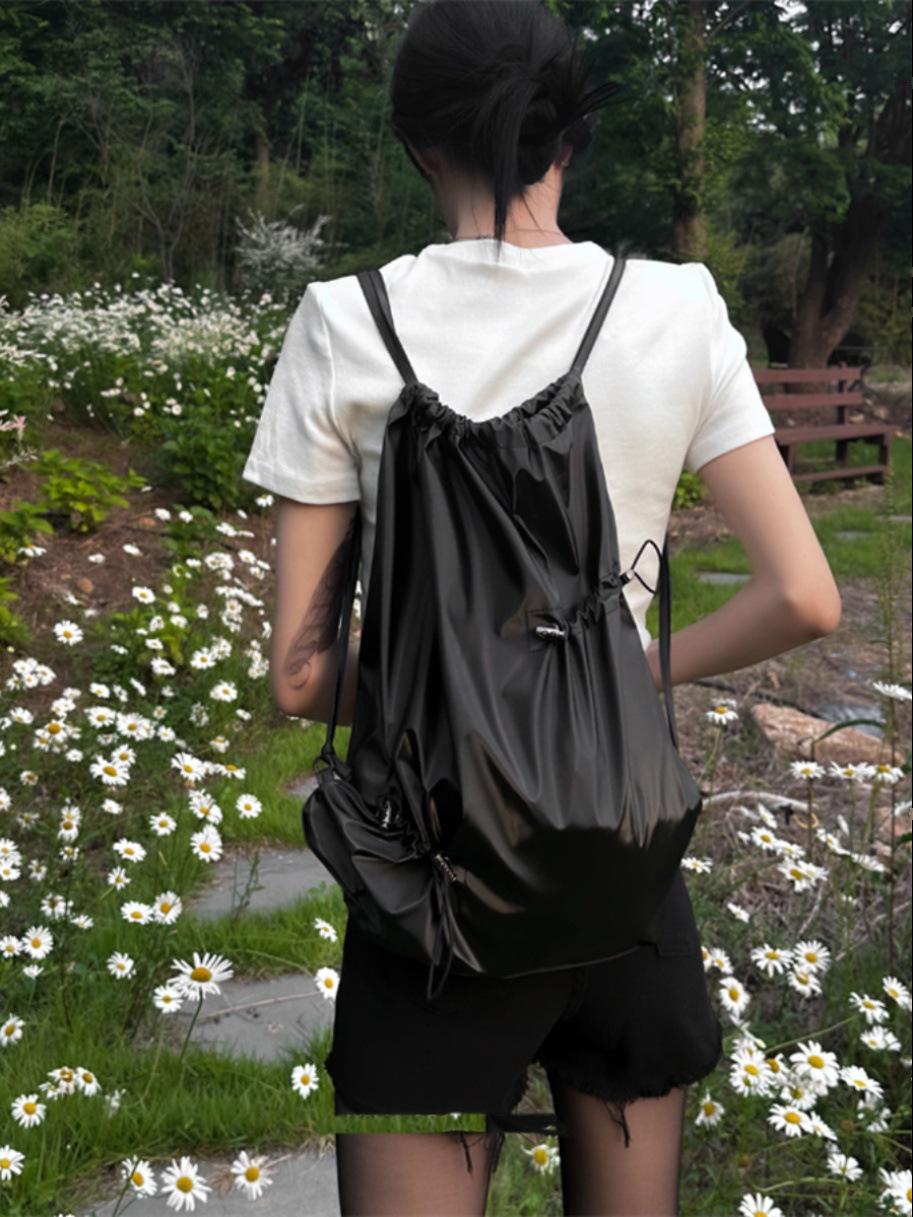 Korean Niche Design Drawstring Pleated Backpack Women Commuting Versatile Casual Lightweight Small Backpack