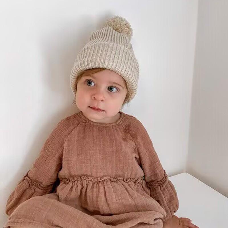 Căciulă tricotată pentru bebeluși cu pompon mare, călduroasă de iarnă, beanie pentru fotografie nou-născut, pentru băieți fete 0-12 luni