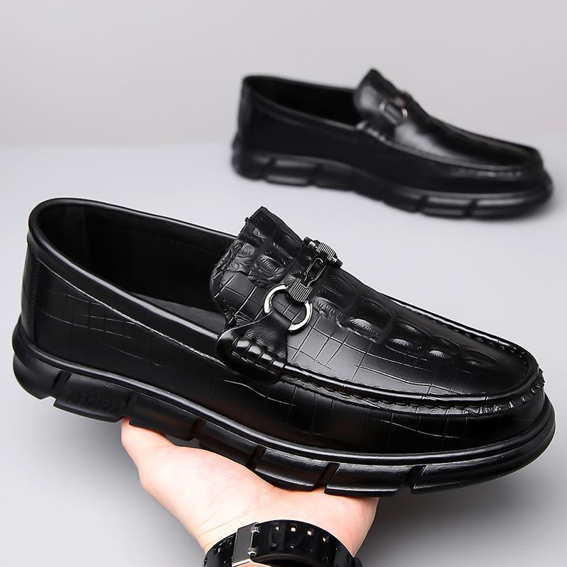 

Doudou shoes men s trendy 2025 autumn crocodile pattern genuine leather men s leather shoes one pedal versatile shoes Korean version trend 38 чёрный